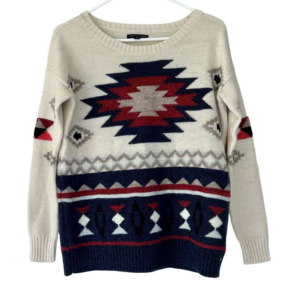American Eagle crewneck knit sweater southwestern western Aztec cowgirl cozy S